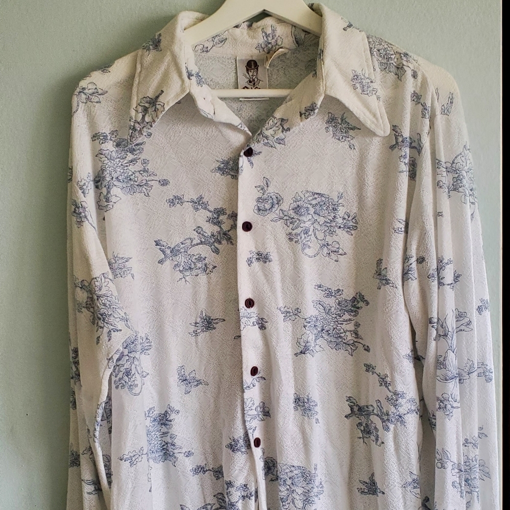Alfie California white Blue floral disco shirt XL